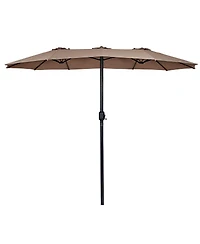 15' Market Outdoor Umbrella Double-Sided Twin Patio Umbrella with Crank