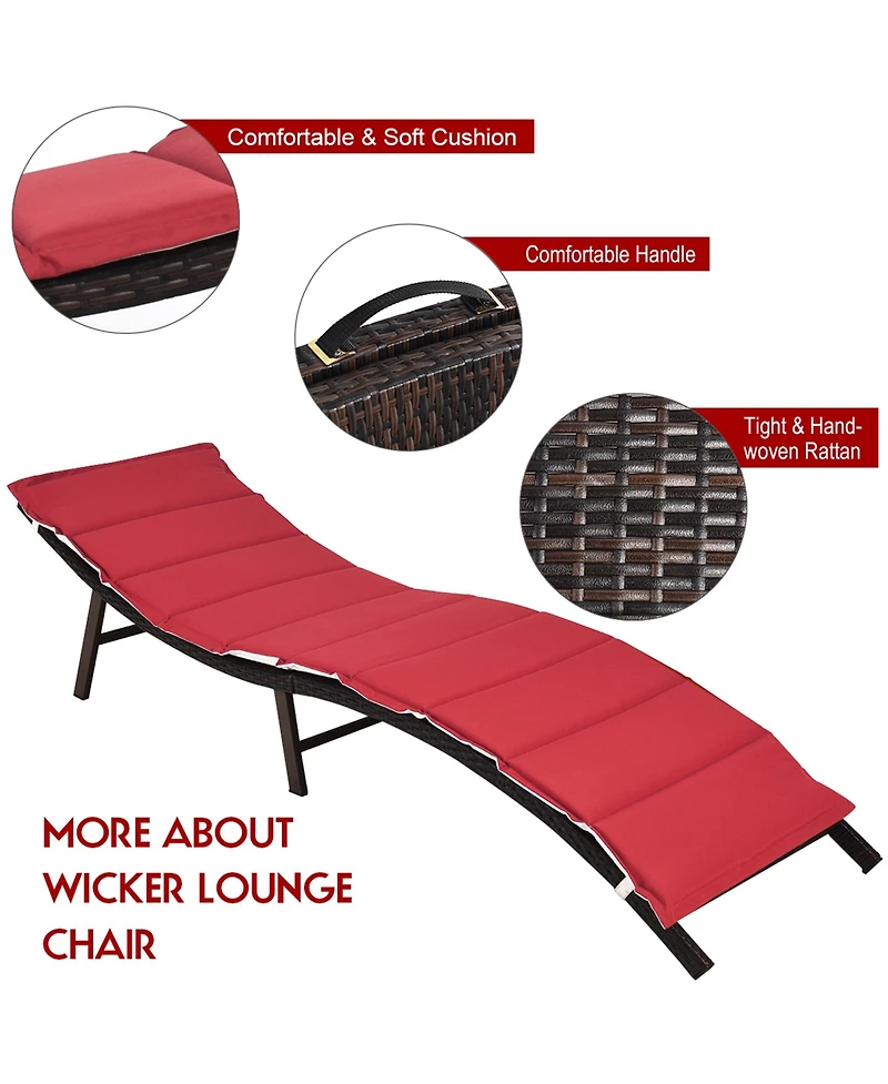 Costway 2PCS Patio Rattan Folding Lounge Chair Stackable Double Sided Cushion Outdoor