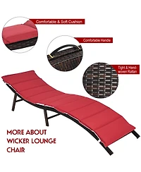 Costway 2PCS Patio Rattan Folding Lounge Chair Stackable Double Sided Cushion Outdoor