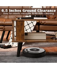 Coffee Table Retro Mid-Century Coffee Table W/Storage Open Shelf