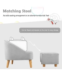 Kids Sofa Chair w/ Ottoman Toddler Single Sofa Velvet Upholstered