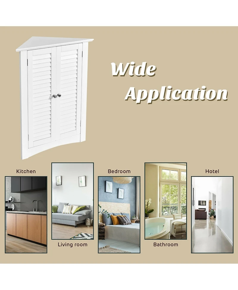 Corner Storage Cabinet Freestanding Floor Cabinet Bathroom w/ Shutter Door