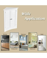 Corner Storage Cabinet Freestanding Floor Cabinet Bathroom w/ Shutter Door