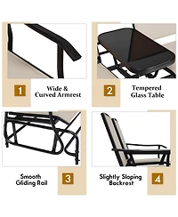 Costway 2 Person Patio Double Glider Loveseat Rocking with Center Table