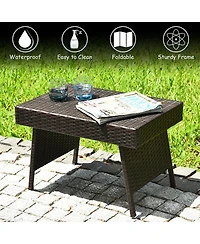 Patio Folding Wicker Side Coffee Table Poolside Garden Lawn Bistro Furniture