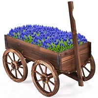 Wood Wagon Flower Planter Pot Stand W/Wheels
