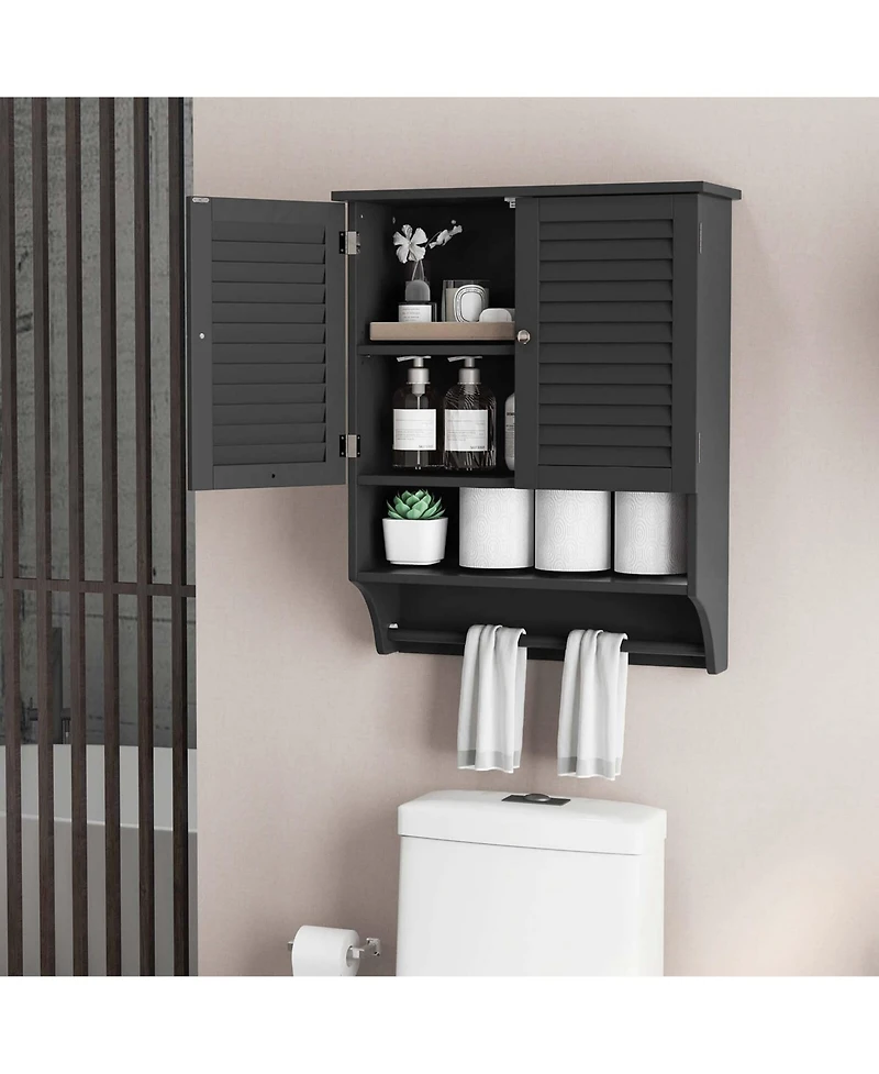 Bathroom Wall Mounted Medicine Cabinet with Louvered Doors & Towel Bar