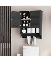 Bathroom Wall Mounted Medicine Cabinet with Louvered Doors & Towel Bar