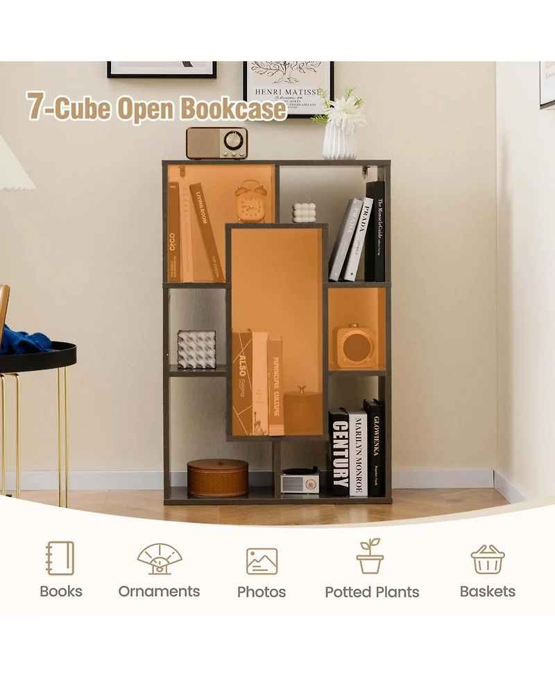 7-Cube Geometric Bookshelf with Anti-Toppling Device Modern Open Bookcase