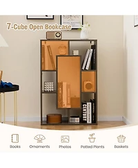 7-Cube Geometric Bookshelf with Anti-Toppling Device Modern Open Bookcase