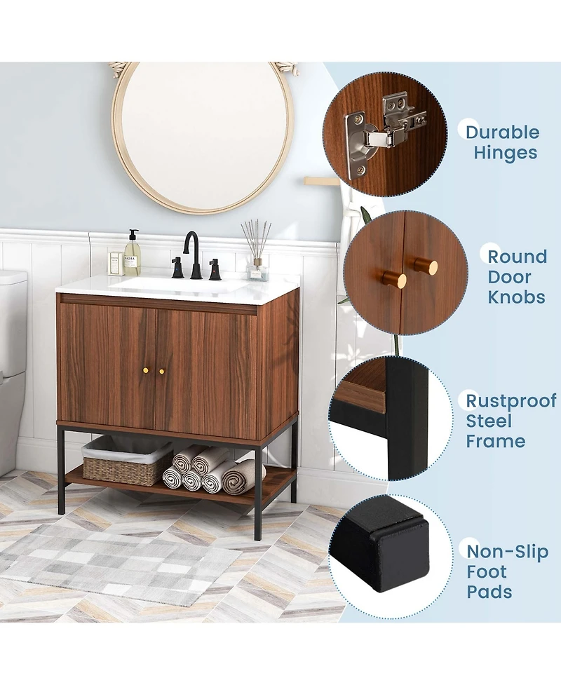 31" Bathroom Vanity Sink Combo Wooden Bathroom Storage Cabinet with Doors