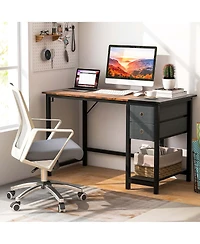 Costway 48" Home Office Desk with Storage Headphone Hook Shelf & 2 Drawers Laptop Desk