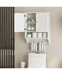Bathroom Wall Mounted Medicine Cabinet with Louvered Doors & Towel Bar
