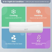 9000 Btu Split Air Conditioner & Heater Wall Mount Ac Unit with Remote Control