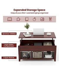 Lift Top Coffee Table with Hidden Compartment and Storage Shelves