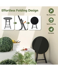 23'' Round Folding Table Outdoor Patio Bistro Table with Tempered Glass Tabletop