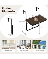 Folding Hanging Table Outdoor Railing Table with 3-Level Adjustable Height
