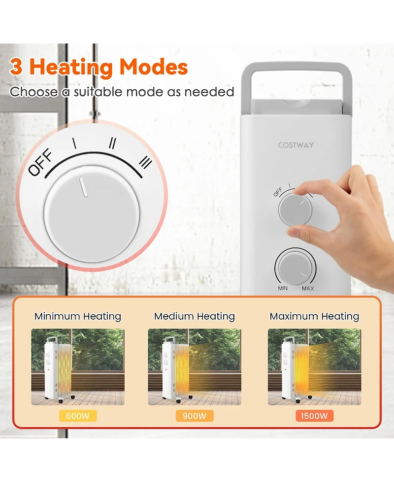 1500W Oil Filled Space Heater Electric Oil Radiant Heater