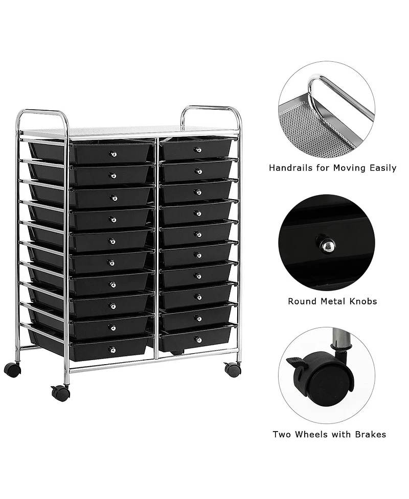 20 Drawers Rolling Storage Cart Art Craft Organizer on Wheels