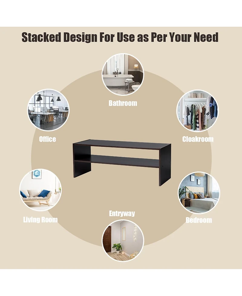 3 Pcs Stackable Shoe Rack 31-Inch Horizontal Organizer 2-tier StorageShelf