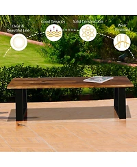 Gymax Solid Acacia Wood Patio Bench Dining Bench Outdoor W/Rustic Metal Legs