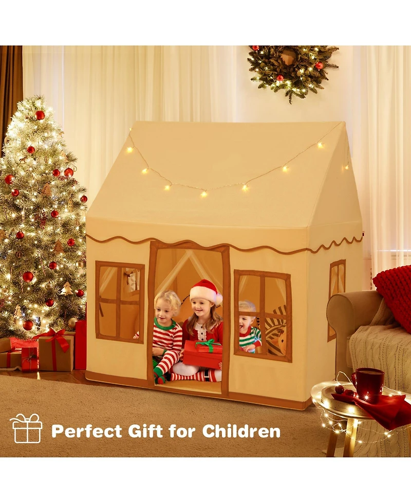 Costway Kids Play Castle Tent Large Playhouse Toys Gifts with Star Lights Washable Mat