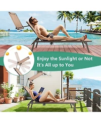 Outdoor Chaise Lounge Chair with Sunshade 6-Level Adjustable Recliner Backyard
