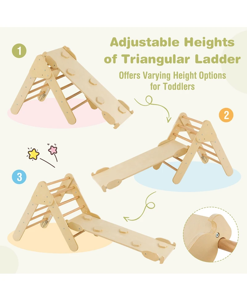Costway 3-in-1 Kids Climber Set Toddler Wooden Play Arch with Sliding and Climbing Ramp