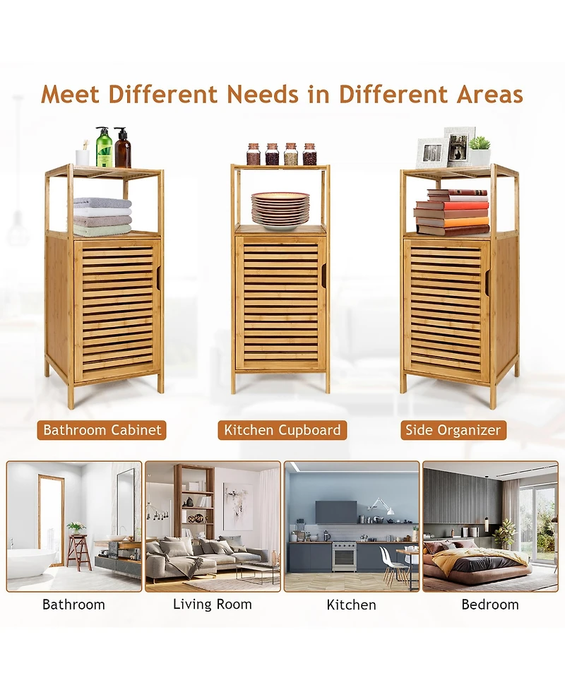 Bamboo Bathroom Storage Floor Cabinet w/Door and Shelf Corner Cabinet