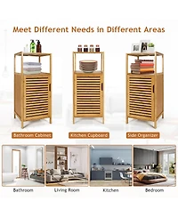 Bamboo Bathroom Storage Floor Cabinet w/Door and Shelf Corner Cabinet