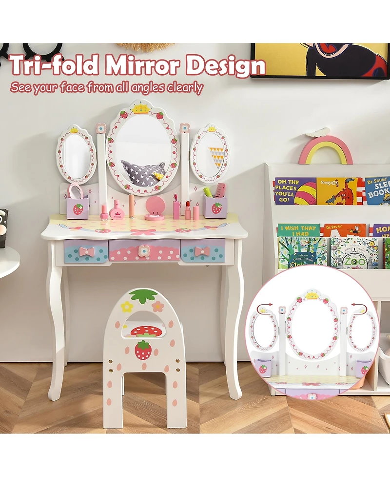 Costway Kids Vanity Princess Makeup Dressing Table Chair Set