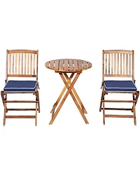 3PCS Patio Folding Wooden Bistro Set Cushioned Chair Conversation Garden