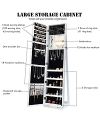 Mirrored Jewelry Cabinet Lockable Standing Storage Organizer W/ Shelf