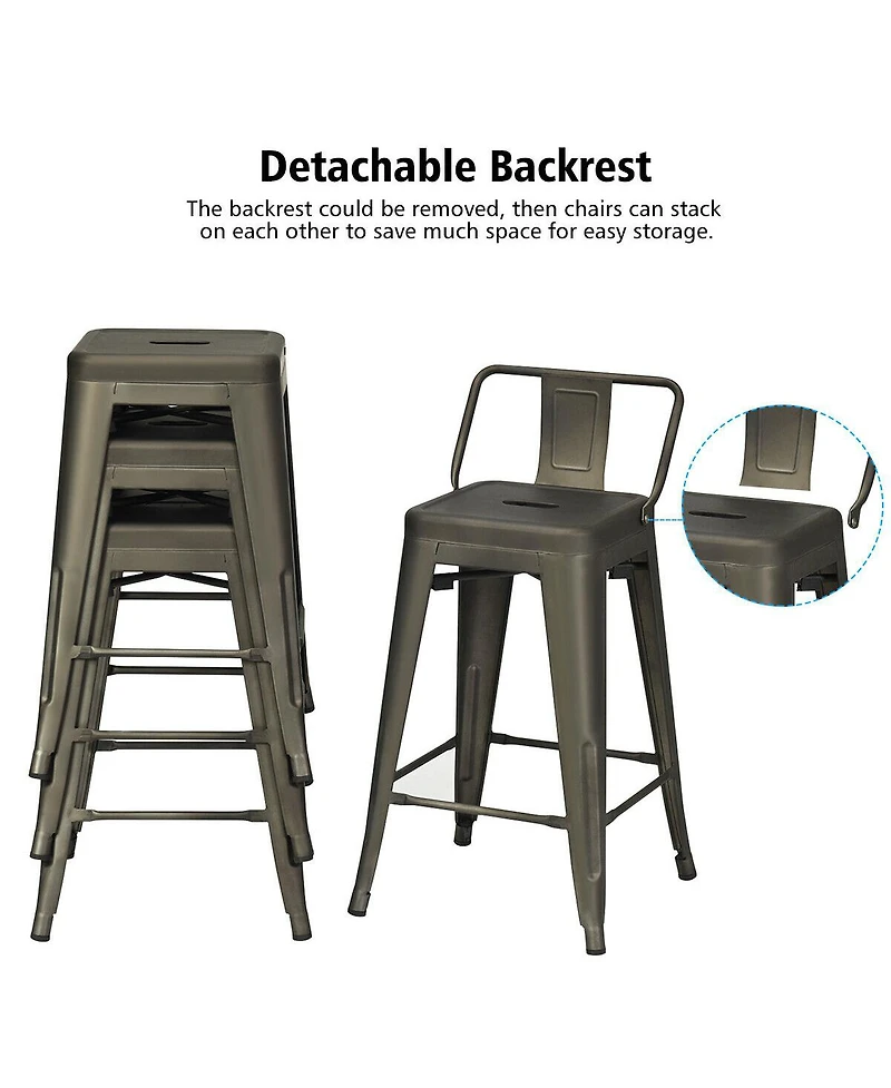 Costway Set of 4 Low Back Metal Counter Stool 24'' Seat Height