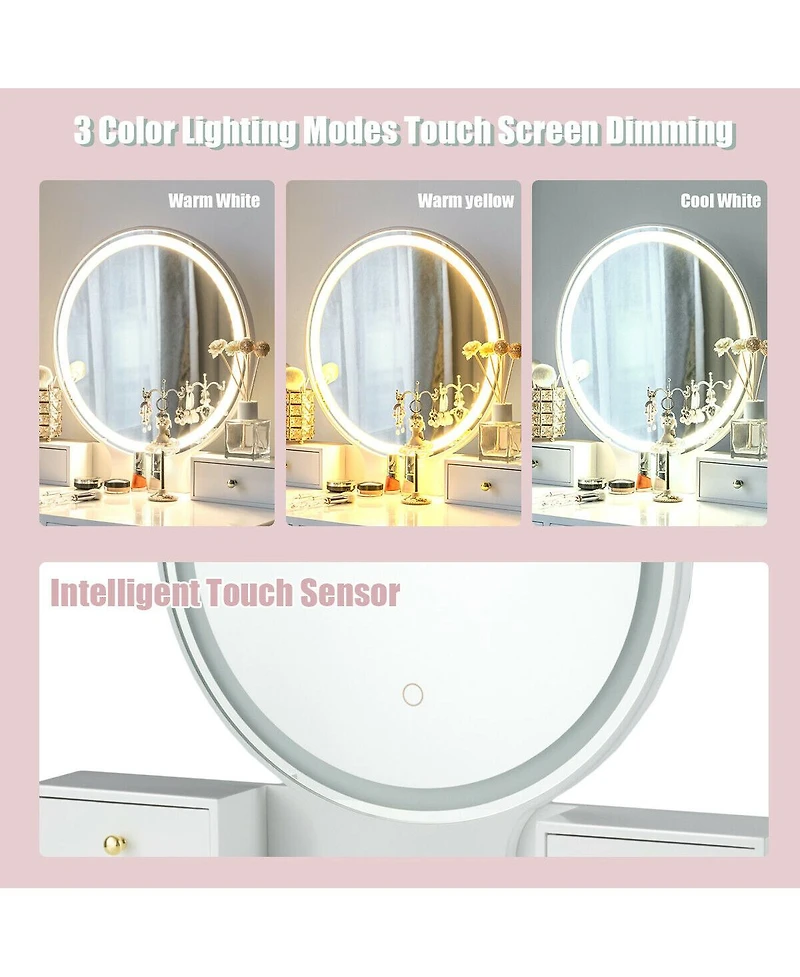 Makeup Vanity Table 3 Color Lighting Modes Jewelry Dressing