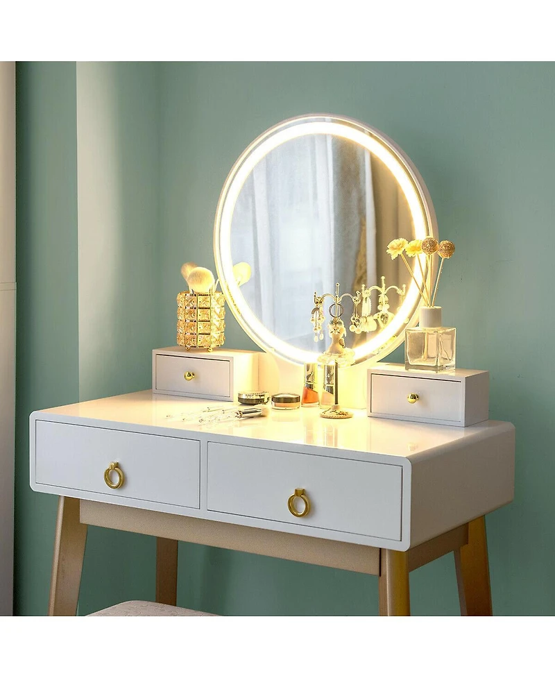 Makeup Vanity Table 3 Color Lighting Modes Jewelry Dressing