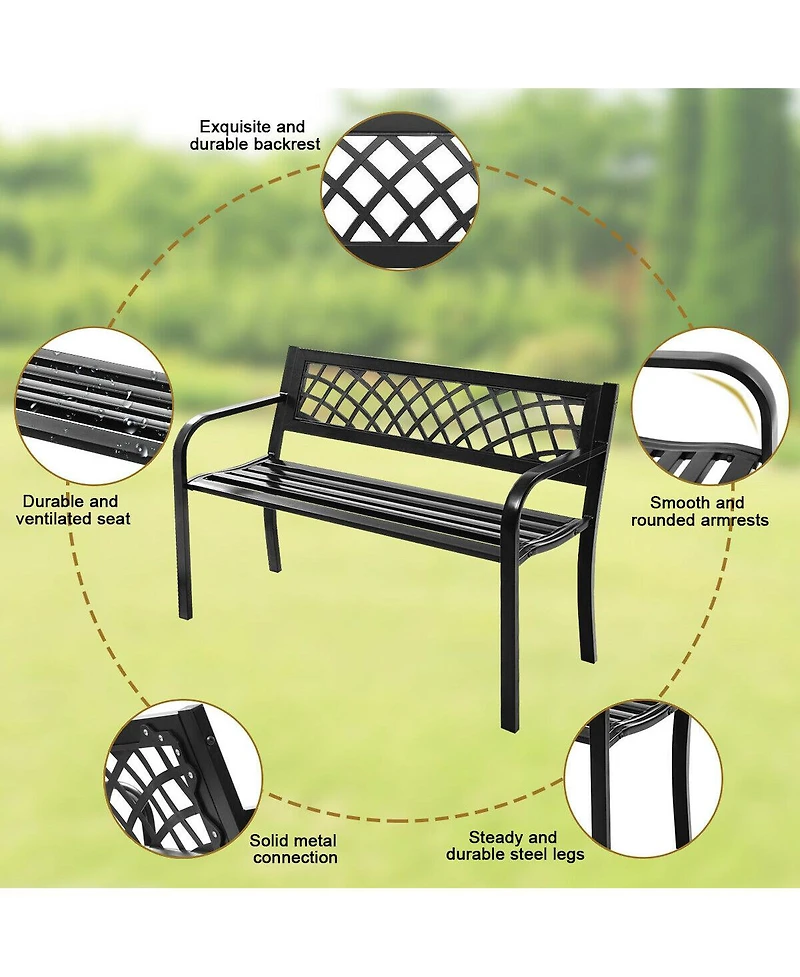 Costway Patio Park Garden Bench Porch Path Chair Outdoor Deck Steel Frame