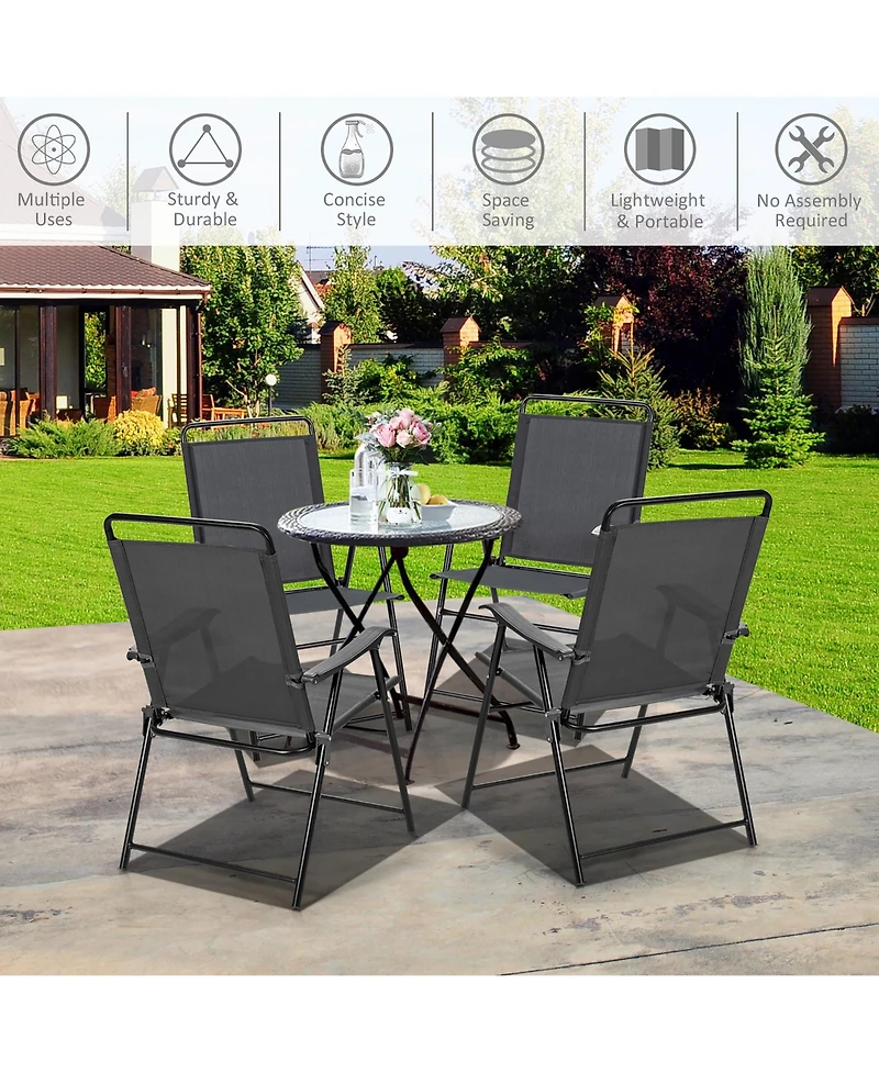 Costway 4PCS Outdoor Patio Folding Chair W/Armrest Portable Camping Lawn Garden