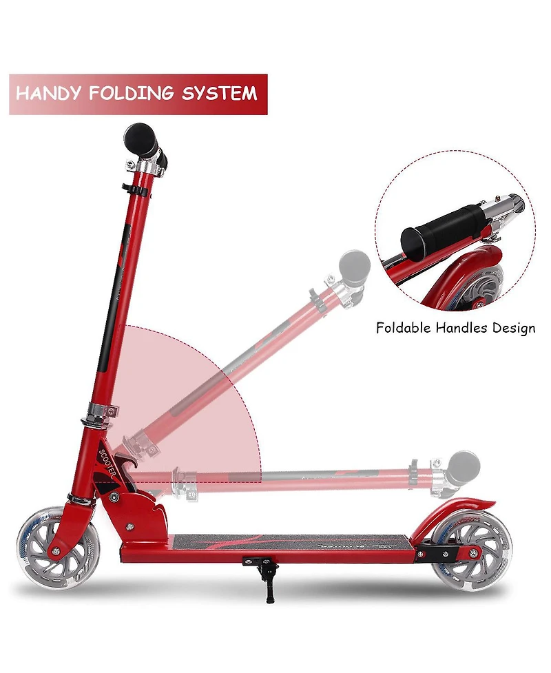 Folding Aluminum 2 Wheel Kids Kick Scooter Adjustable Height Led Light Up
