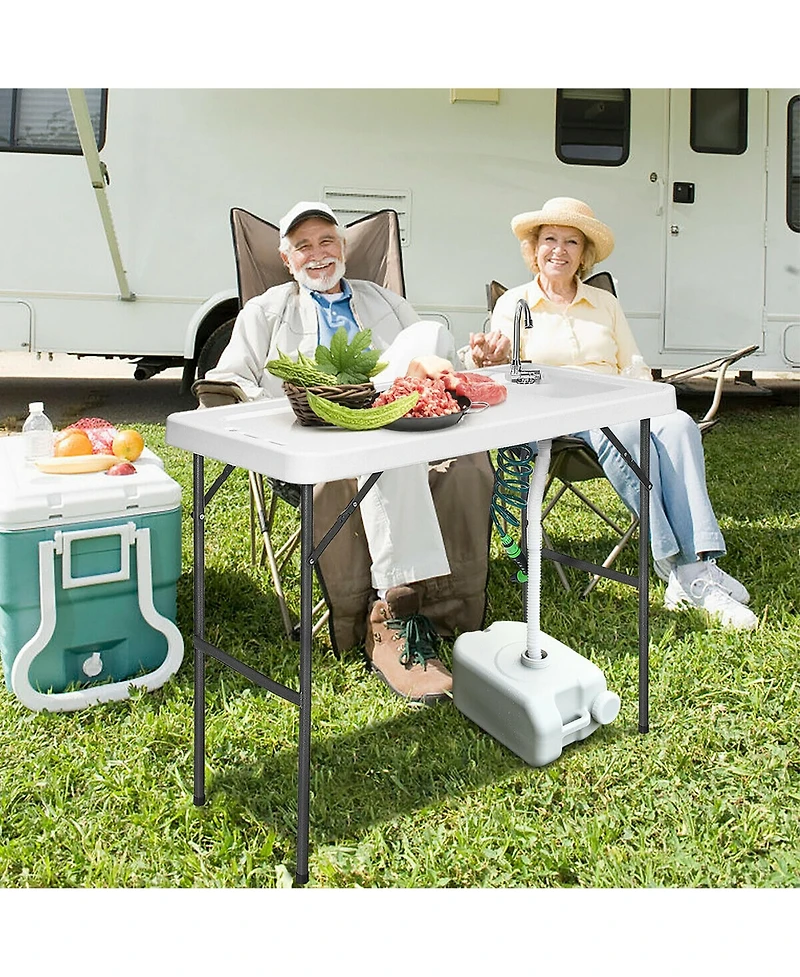 Costway Folding Fish Table Hunting Clean Cutting Camping Sink Faucet