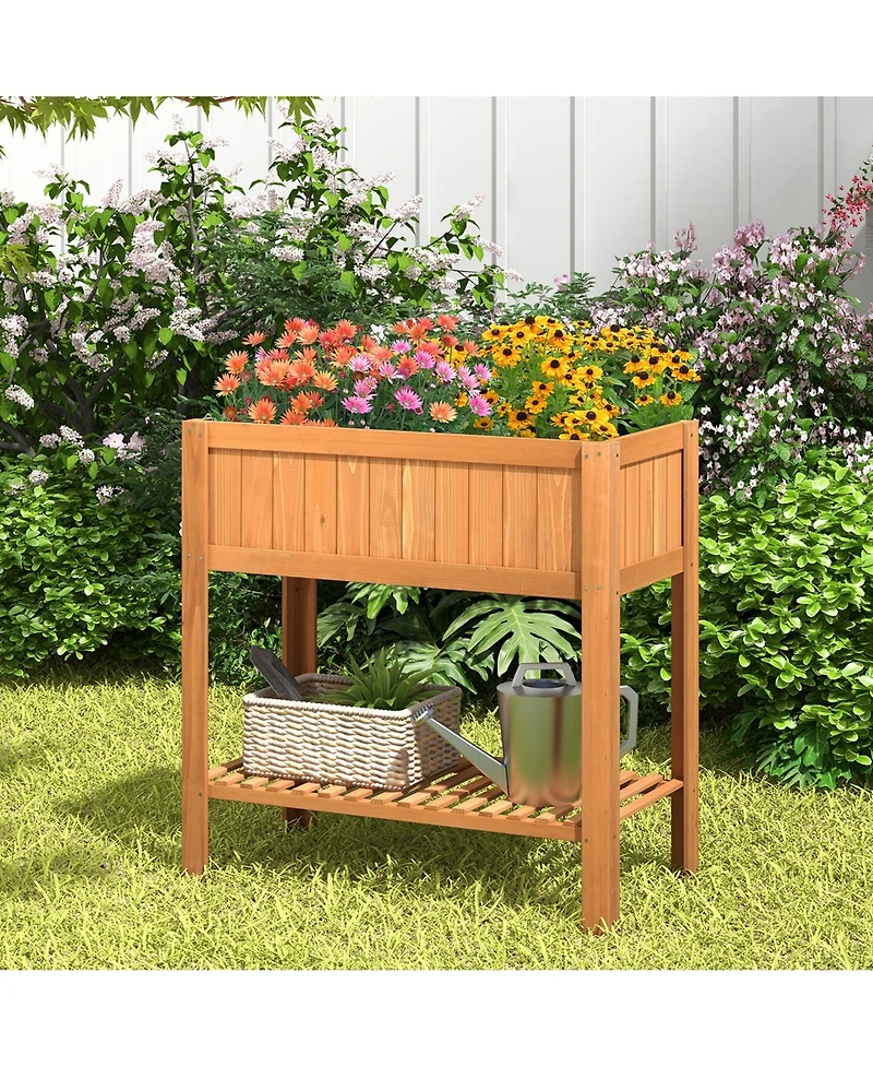Rectangle Wood Flower Planter Box Portable Raised Vegetable Patio