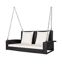 2-Person Patio Rattan Hanging Porch Swing Bench Chair Cushion