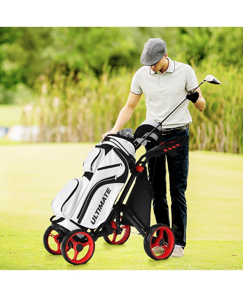 Folding 4 Wheels Golf Push Cart W/Bag Scoreboard Adjustable Handle