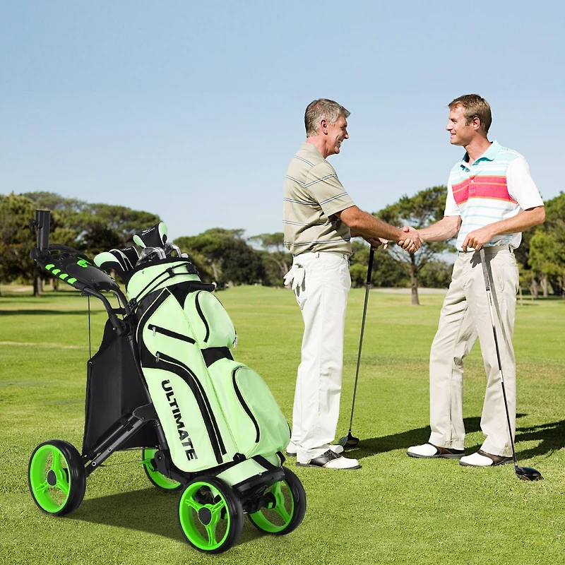 Folding 4 Wheels Golf Push Cart W/Bag Scoreboard Adjustable Handle