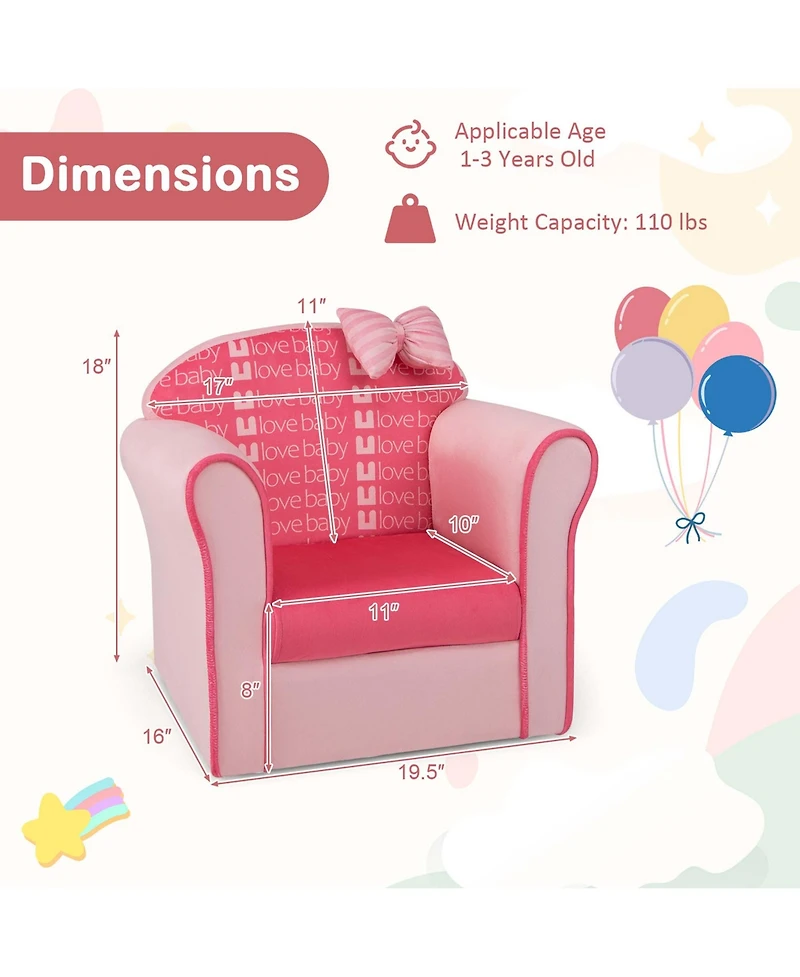 Kids Cute Pink Bow Sofa Children Couch Toddler Upholstered Armchair Solid Wood