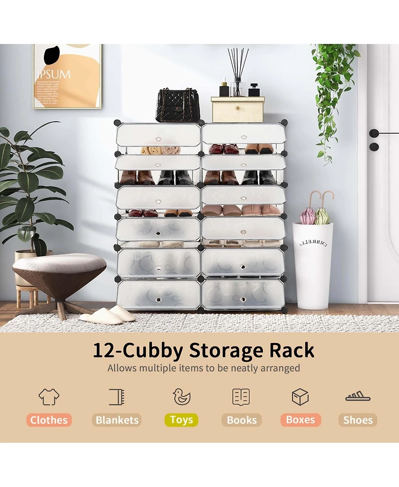 Shoe Rack 12-Cube Diy Plastic Shoe Cabinet Multi Use Modular Closet Shelf