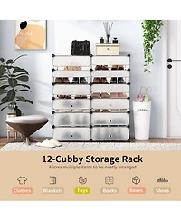 Shoe Rack 12-Cube Diy Plastic Shoe Cabinet Multi Use Modular Closet Shelf
