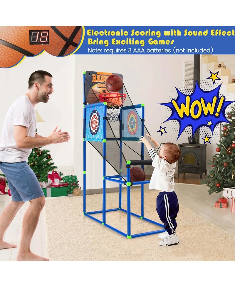 2-in-1 Kids Basketball Arcade & Sticky Balls Game w/Electronic Scoreboard Sound
