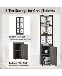 6-Tier Corner Bookshelf with 5-Level Adjustable Shelf & Anti-Tipping Kits
