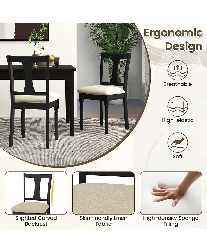 2 Pcs Wood Chair Antique Upholstered with Storage Space